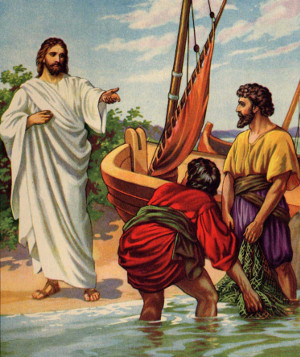 Bringen der Fische zu Jesus